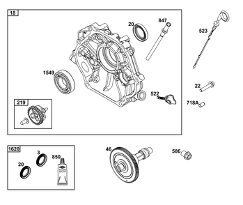 Crankcase Cover/Sump And Lubrication Group Diagram and Parts List for 25V332-0006-F1 200000 - 399999 Briggs and Stratton Engine